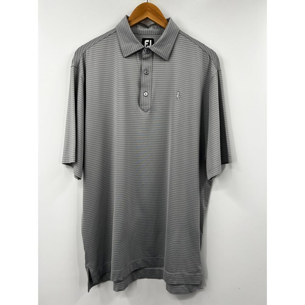 Foot Joy Shirt Mens Large Gray Striped Short Sleeve Collared Golf Polo Top
